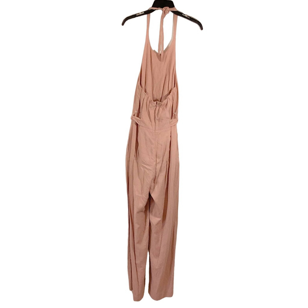 NWT Zara Dusty Pink Jumpsuit Halter Tie Belt Backless Wide Leg Size XS - Picture 4 of 8